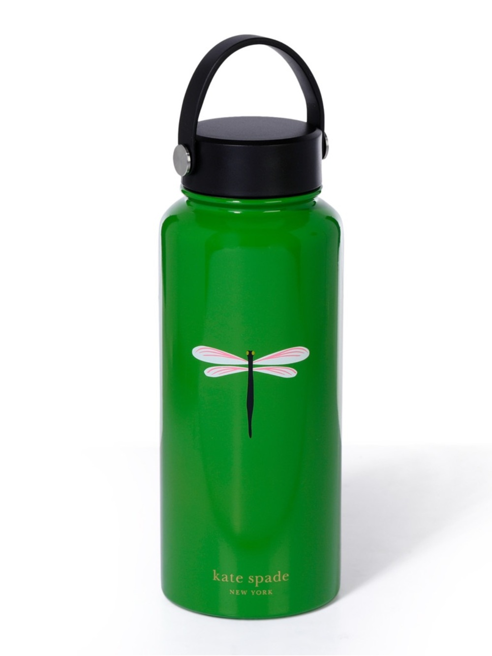 NWT 33oz Kate Spade Green Stainless Bottle with Dragonfly & Gold Logo